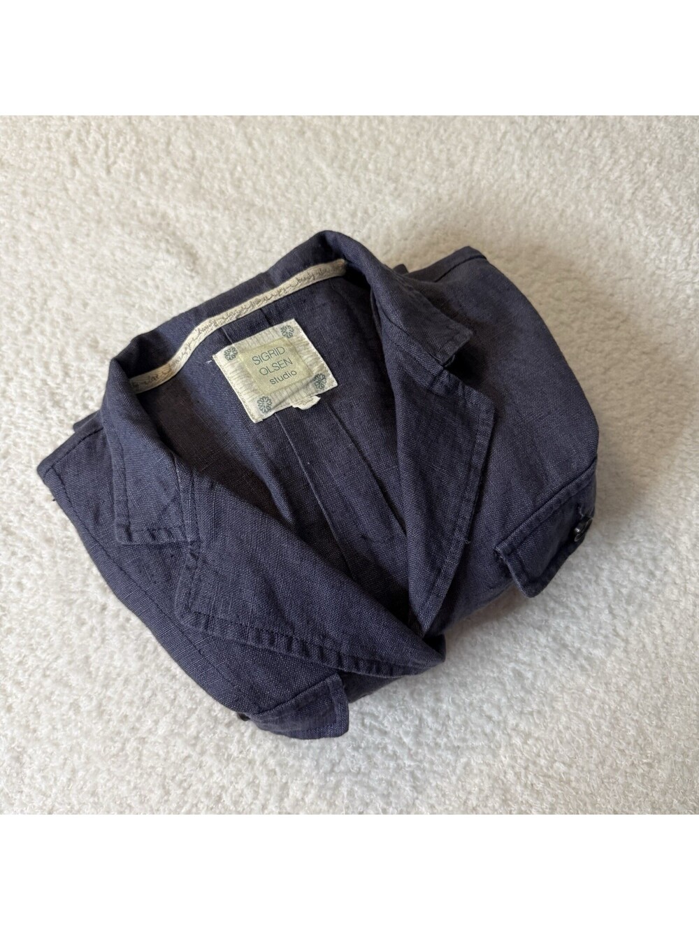 Sigrid Olsen Studio Women’s Size S Navy Blue 100% Linen Utility Jacket